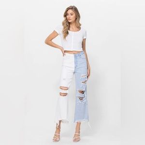Vervet Two Tone White and Denim Guns ‘n Roses High Rise Wide Leg Jeans
